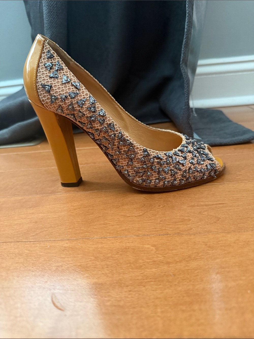 Fendi Embellished Peep Toe Pumps IT 38.5
